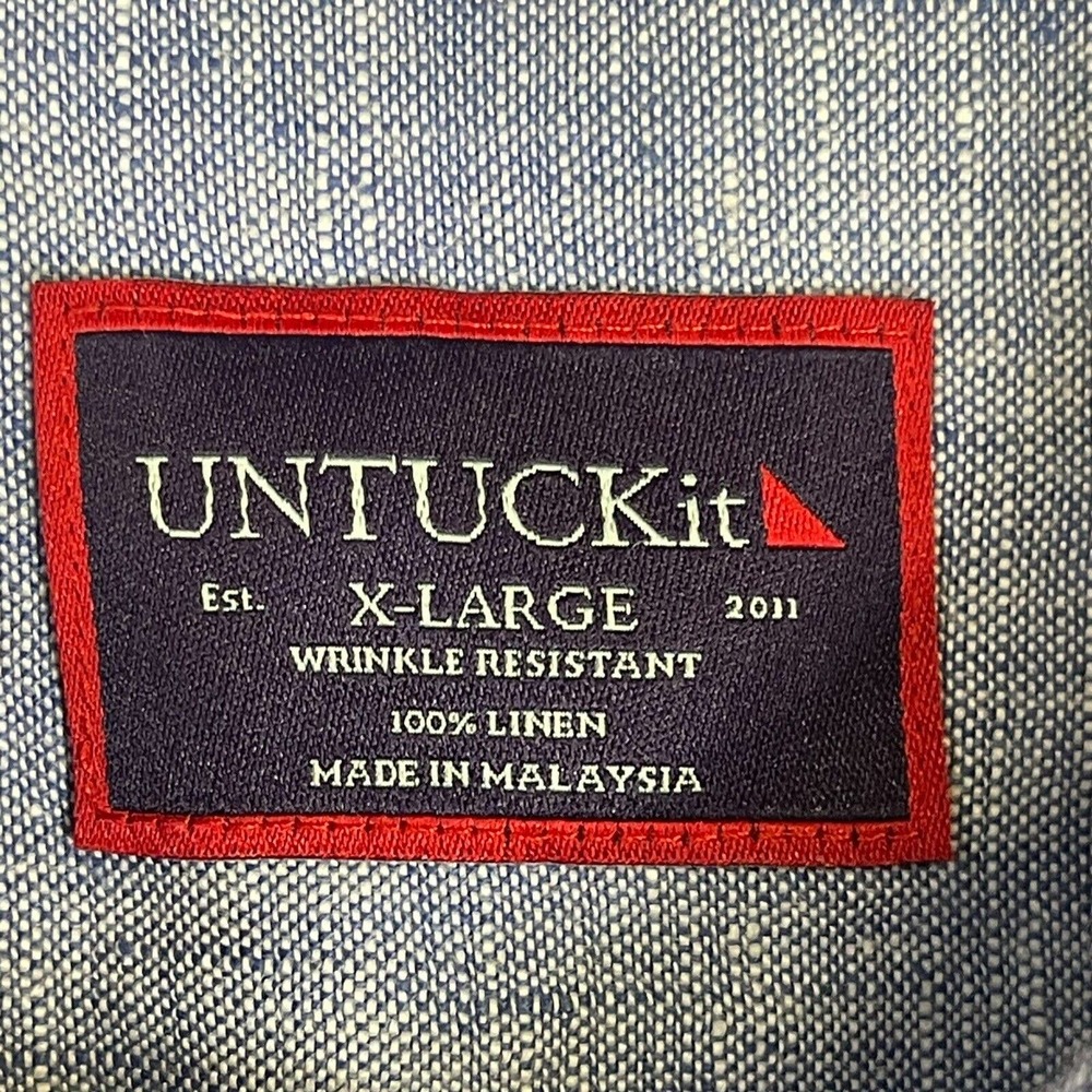 UNTUCKit Shirt Adtult Extra Large Blue 100% Linen Valente WR Button Up Mens - Picture 6 of 11